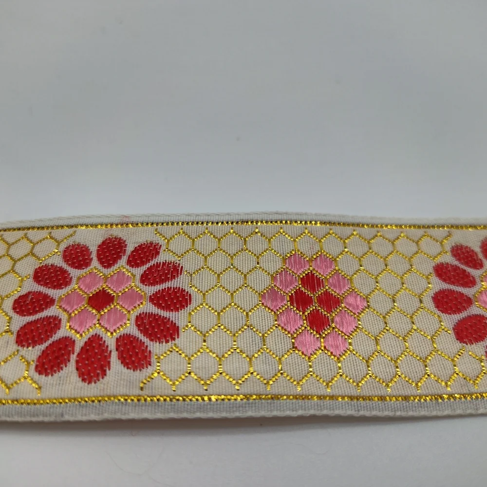 Metallic Jacquard Floral Ribbon Ivory Gold Pink Red Two (2) Yards 1.5”